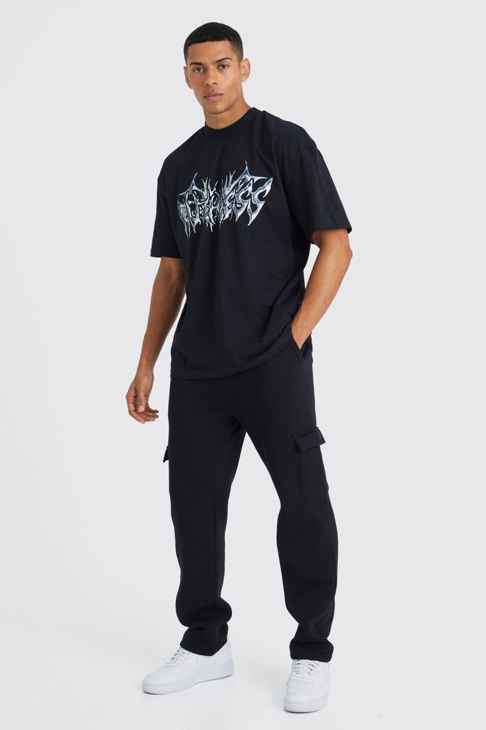 Men's Oversized Graphic T-Shirt & Jogger Set - Black - S, Black