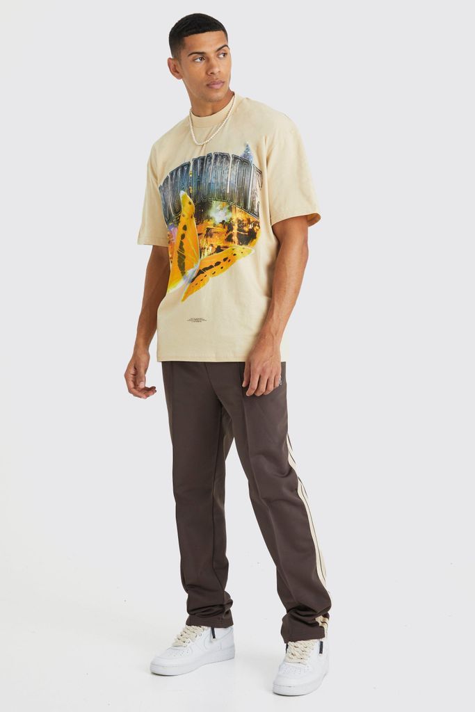 Men's Oversized Graphic T-Shirt & Tricot Jogger - Beige - S, Beige