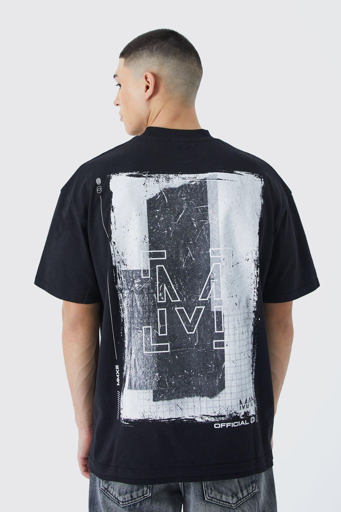 Men's Oversized Heavyweight Puff Print T-Shirt - Black - S, Black