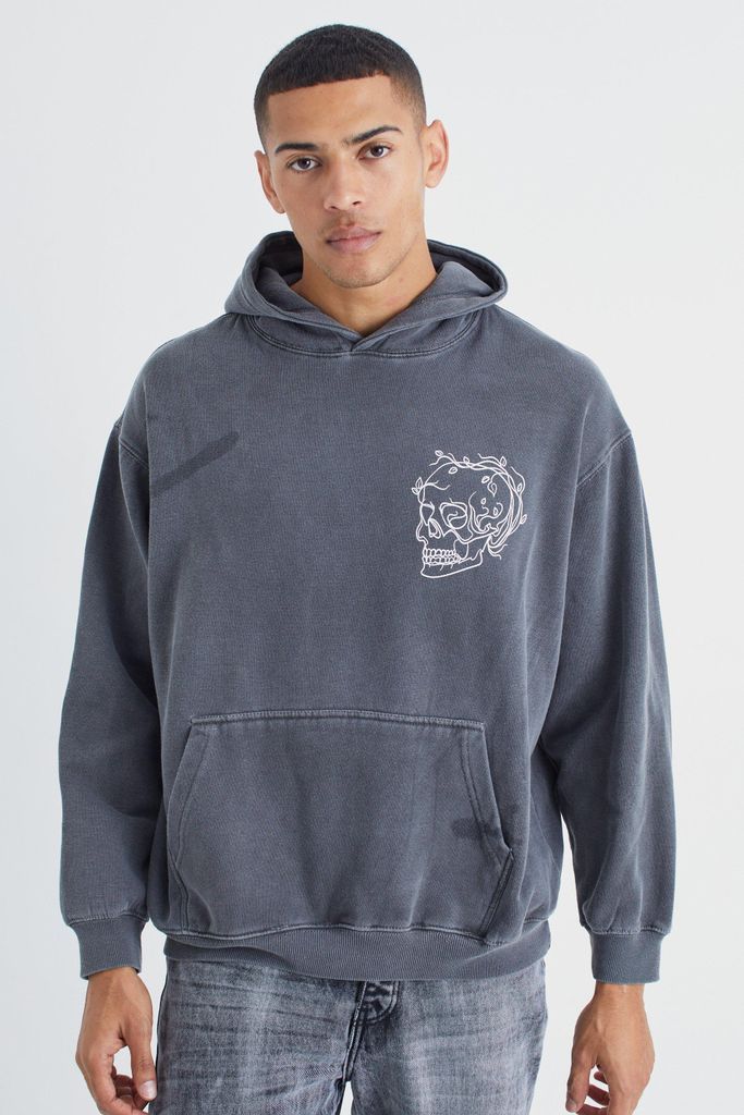 Men's Oversized Overdye Stencil Graphic Hoodie - Grey - S, Grey