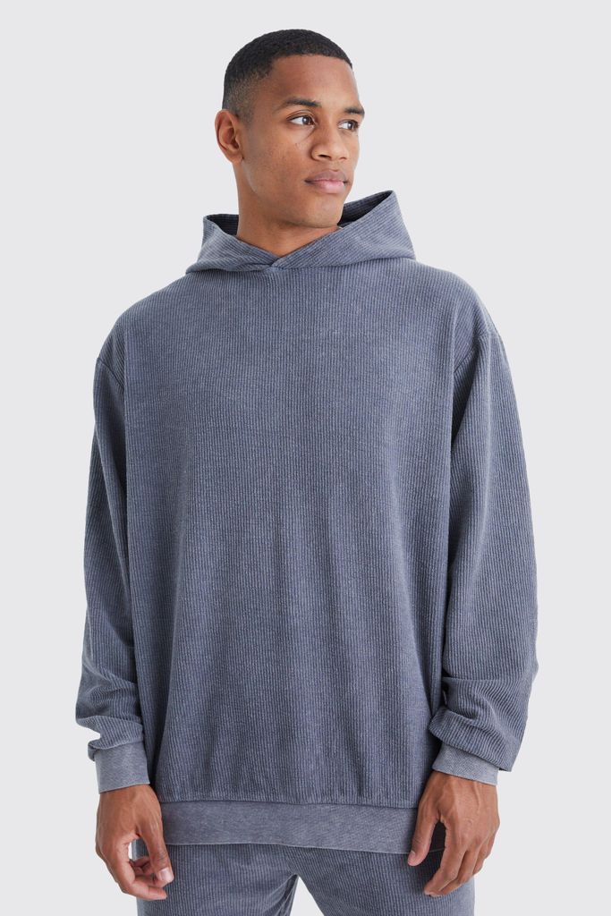 Men's Oversized Washed Cord Hoodie - Grey - S, Grey
