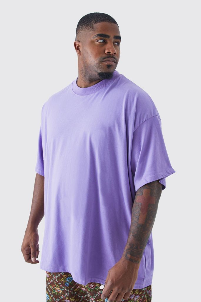 Men's Plus Oversized Extended Neck Heavy T-Shirt - Purple - Xxxl, Purple