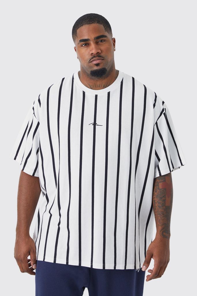 Men's Plus Size Loose Fit Man Script Stripe T-Shirt - White - Xxxl, White
