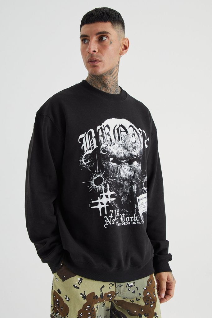 Men's Tall Oversized Bronx Graphic Extended Neck Sweatshirt - Black - S, Black