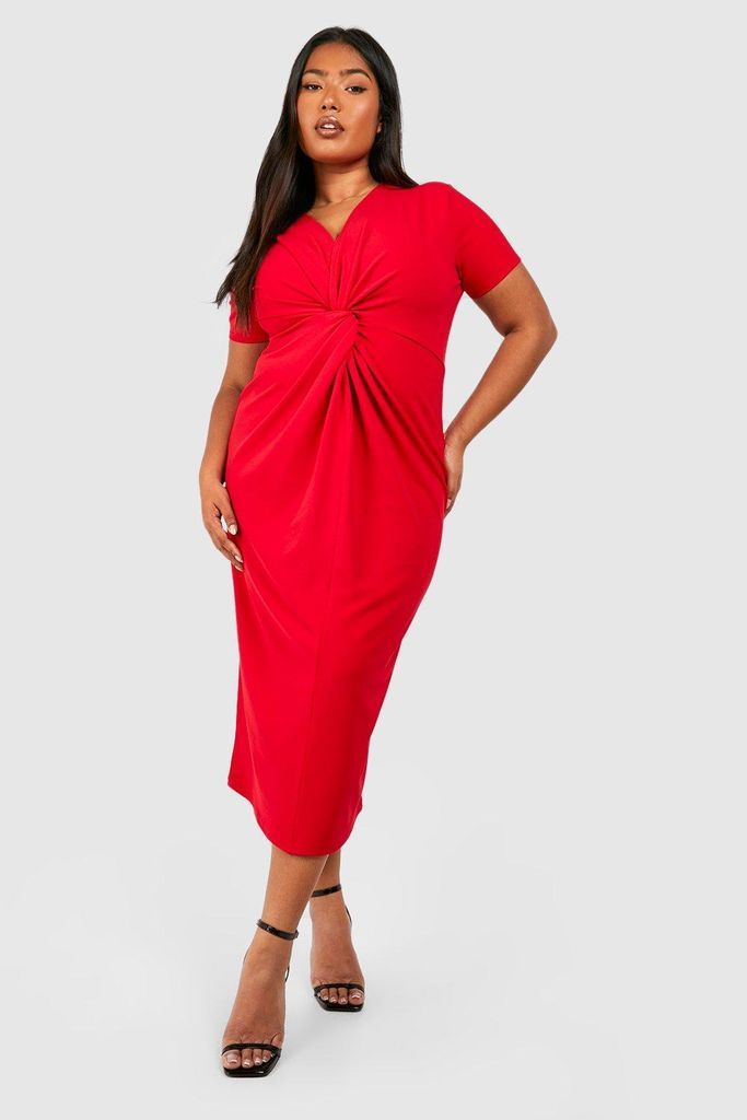 Womens Plus Twist Front Detail Wrape Midi Dress - Red - 16, Red