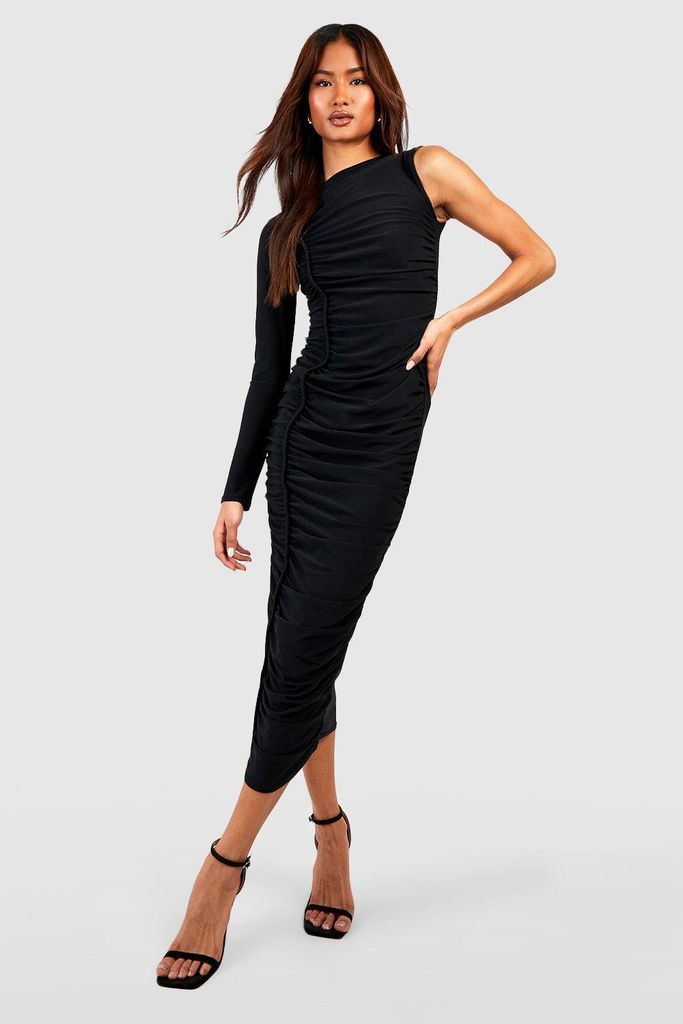Womens Tall Premium Slinky Asymetric Ruched Midaxi Dress - Black - 6, Black