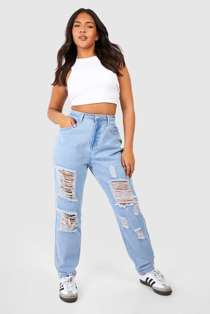 Womens Plus All Over Ripped Mom Jeans Acid Wash - Blue - 28, Blue