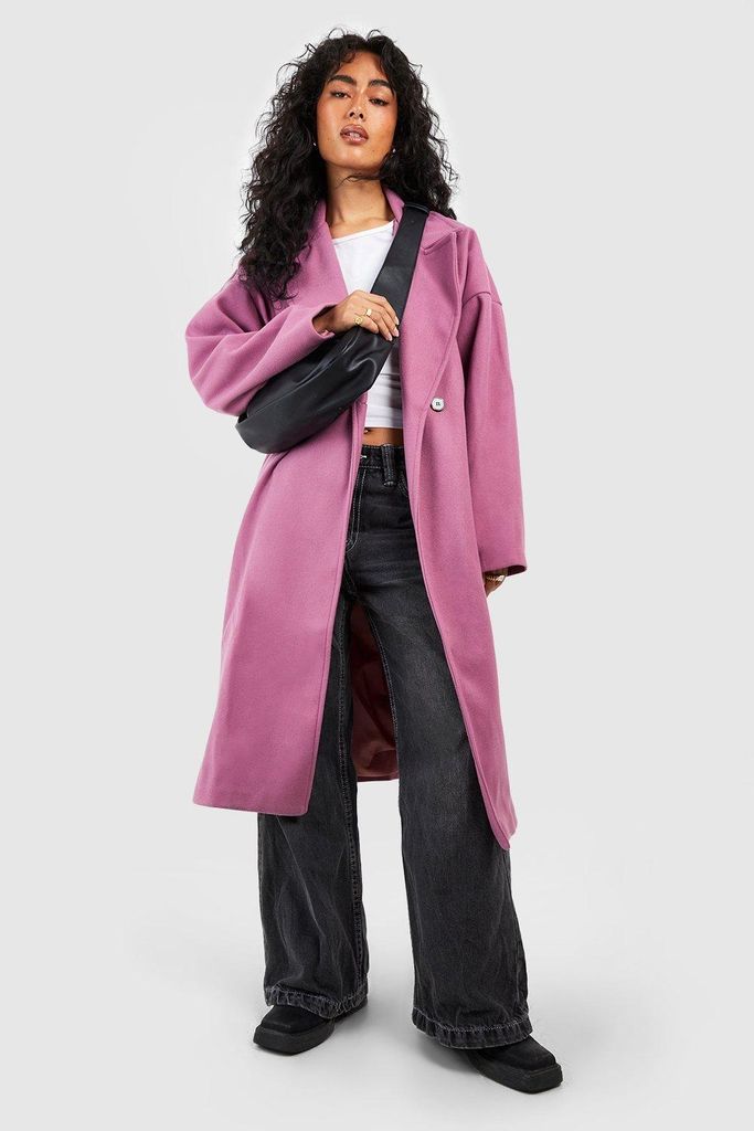 Womens Boyfriend Wool Look Coat - Purple - 8, Purple