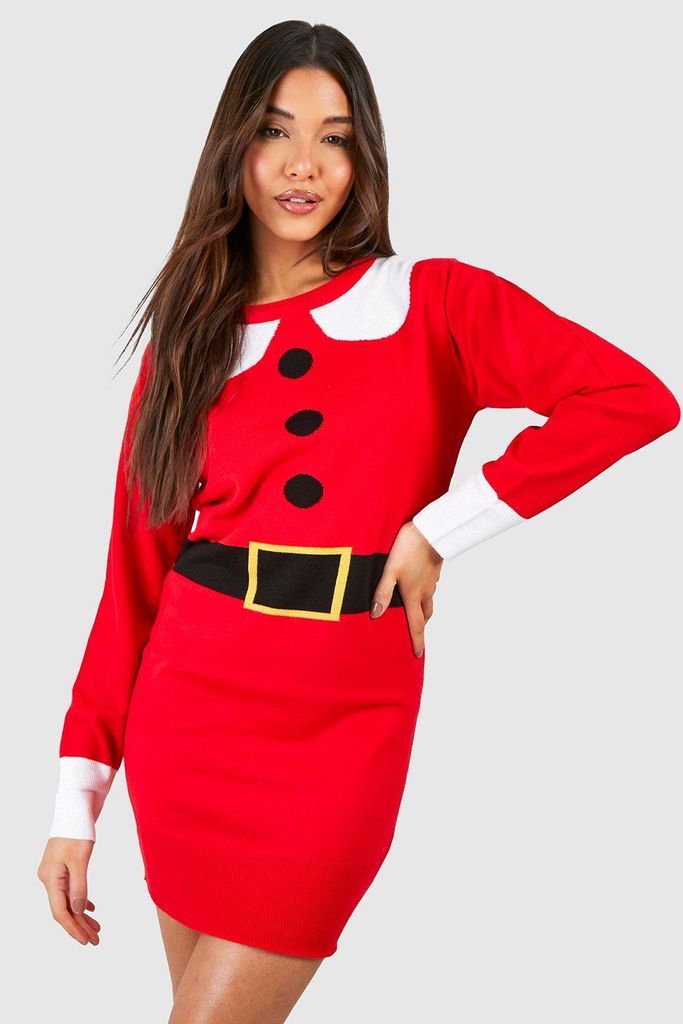Womens Mrs Claus Christmas Jumper Dress - Red - S, Red