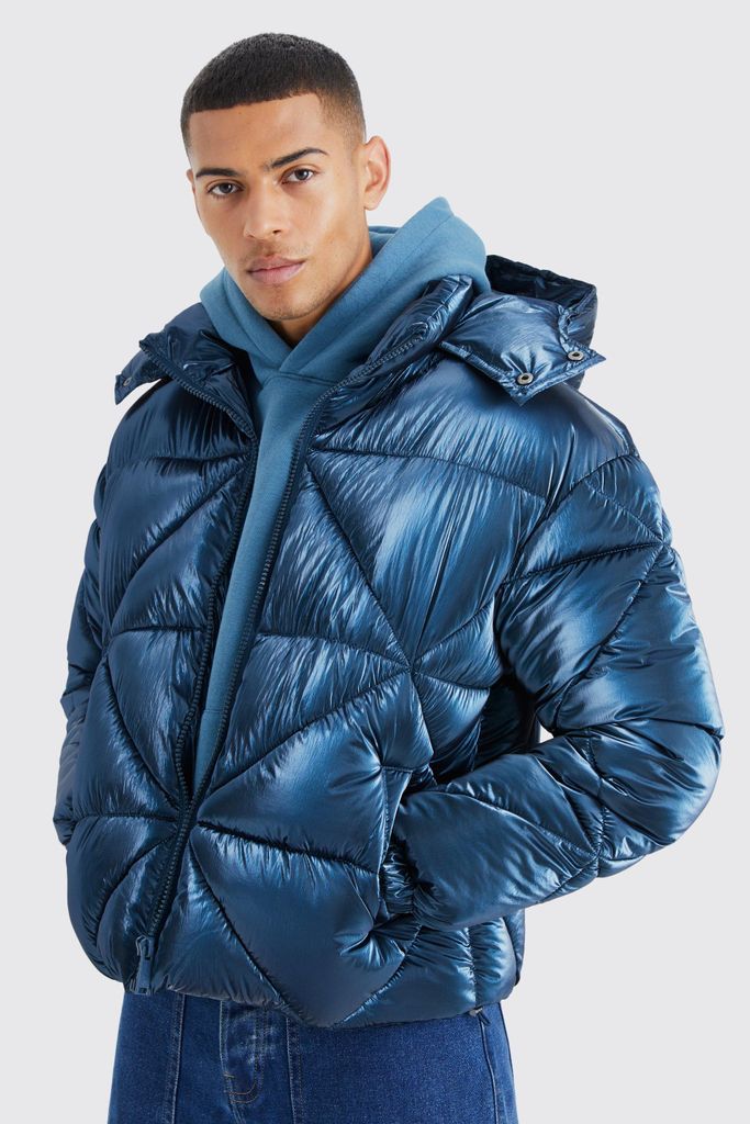Men's Metallic Boxy Quilted Puffer - Blue - S, Blue