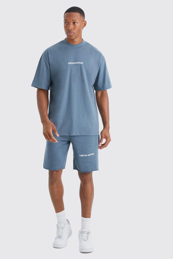 Men's Oversized Limited Raw Hem T-Shirt & Short Set - Blue - S, Blue