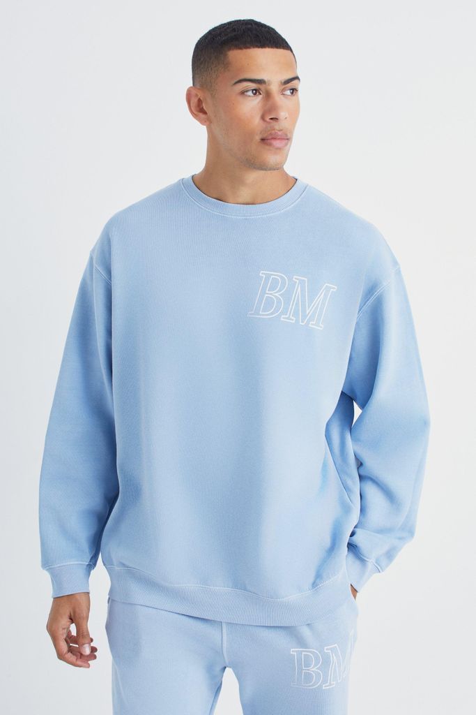 Men's Oversized Overdye Stencil Graphic Sweatshirt - Blue - S, Blue