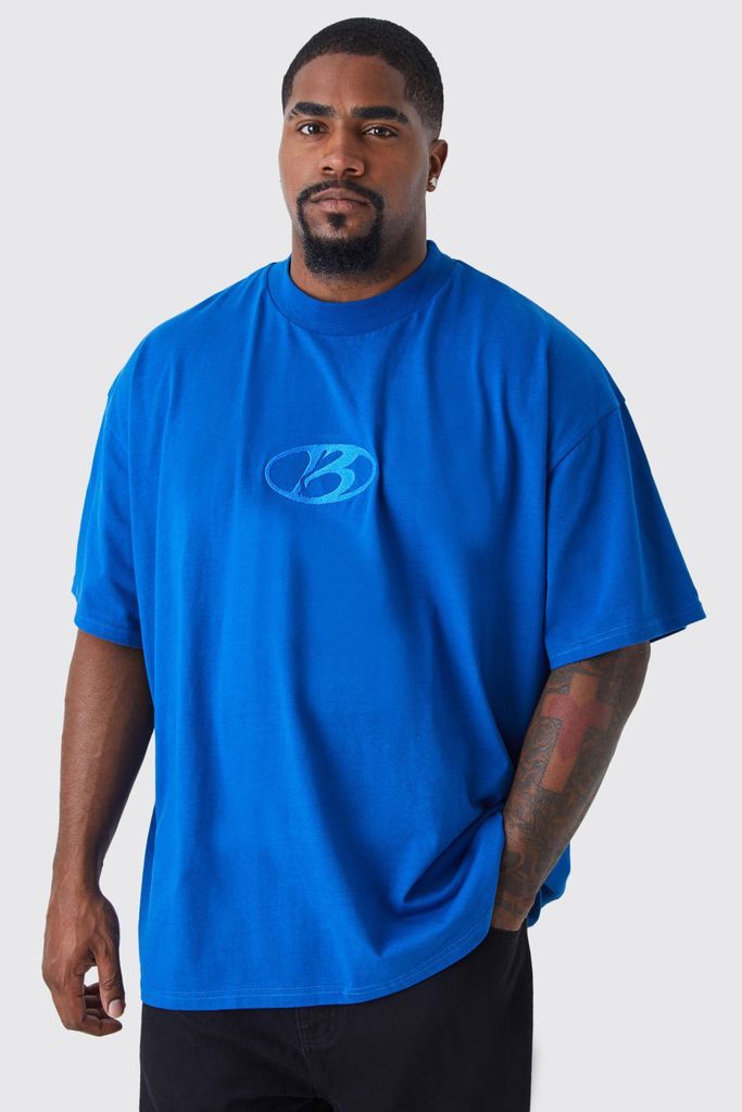 Men's Plus Oversized Heavyweight Extended Neck T-Shirt - Blue - Xxxl, Blue