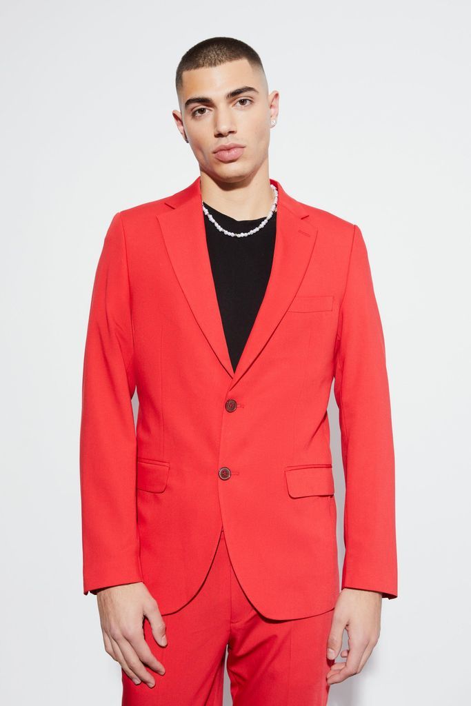 Men's Skinny Fit Single Breasted Blazer - Red - 34, Red