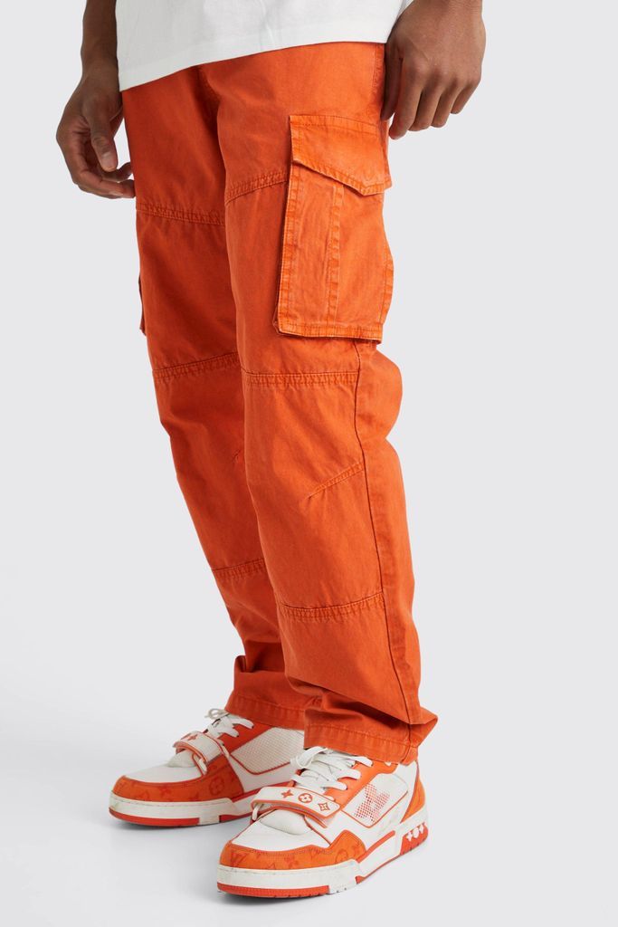 Men's Straight Leg Overdye Acid Wash Cargo Trouser - Orange - 28, Orange
