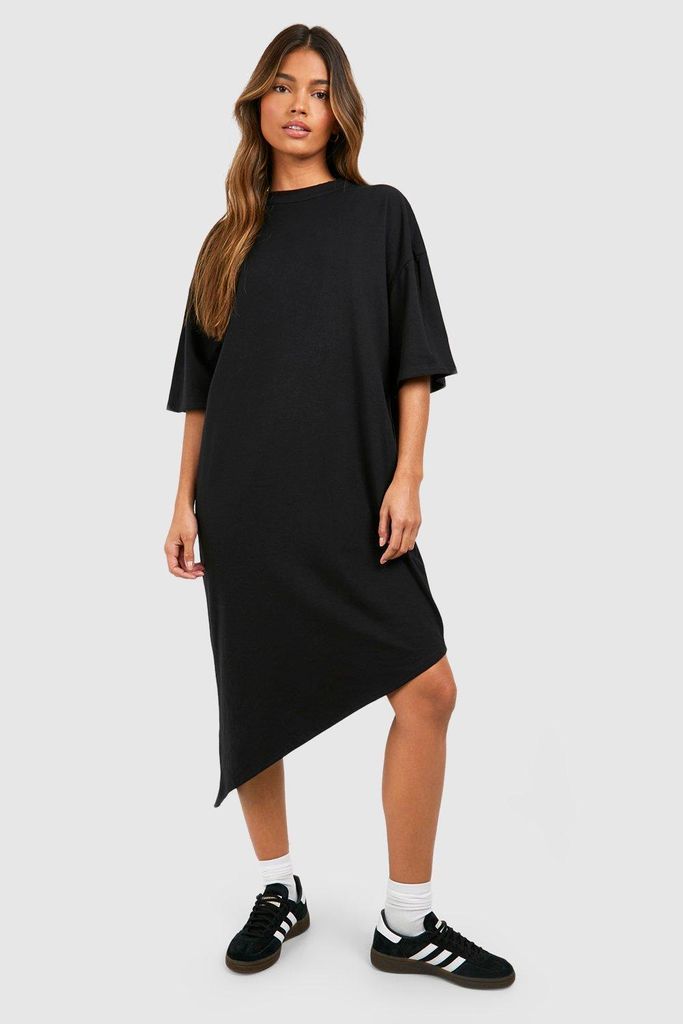 Womens Assymetric Hem Cotton Midaxi T-Shirt Dress - Black - 8, Black