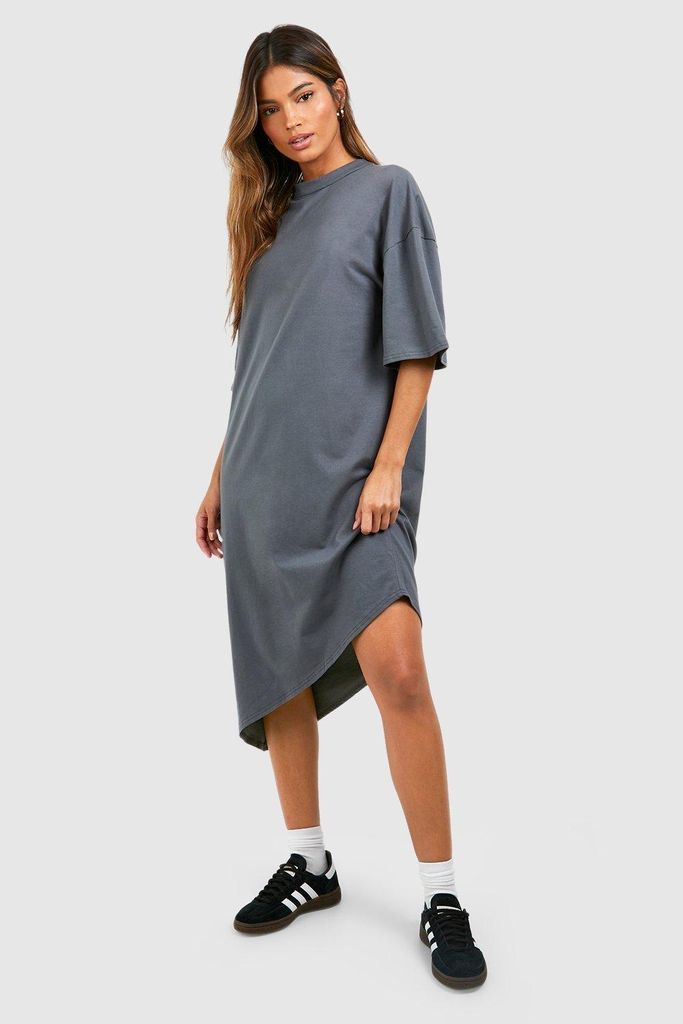 Womens Assymetric Hem Cotton Midaxi T-Shirt Dress - Grey - 8, Grey
