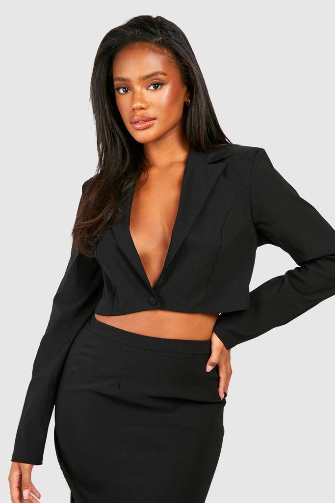 Womens Boxy Cropped Blazer & Column Maxi Skirt - Black - 6, Black