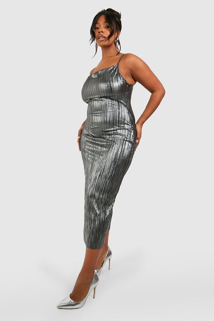 Womens Plus Plisse Midaxi Dress - Grey - 16, Grey