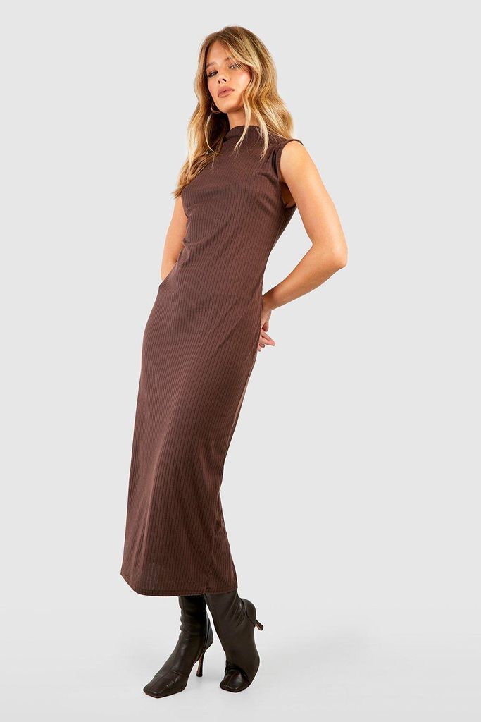 Womens Soft Rib Column Midaxi Dress - Brown - 8, Brown