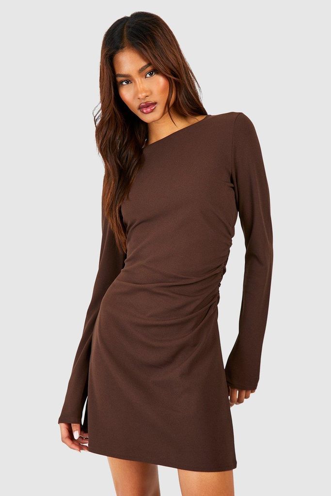 Womens Tall Gathered Side Longlseeve Mini Dress - Brown - 6, Brown