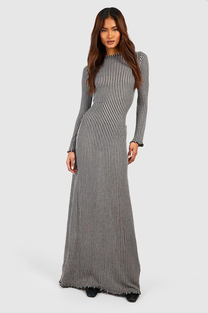Womens Tall Knitted Stripe Scoop Back Flare Sleeve Maxi Dress - Black - 6, Black