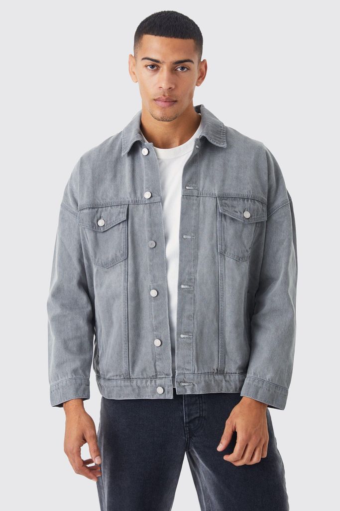 Men's Oversized Denim Jacket - Grey - S, Grey