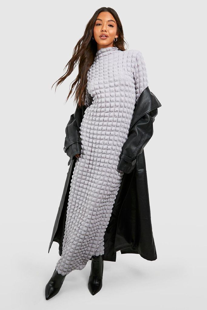 Womens Bubble Textured Roll Neck Maxi Dress - Grey - 8, Grey