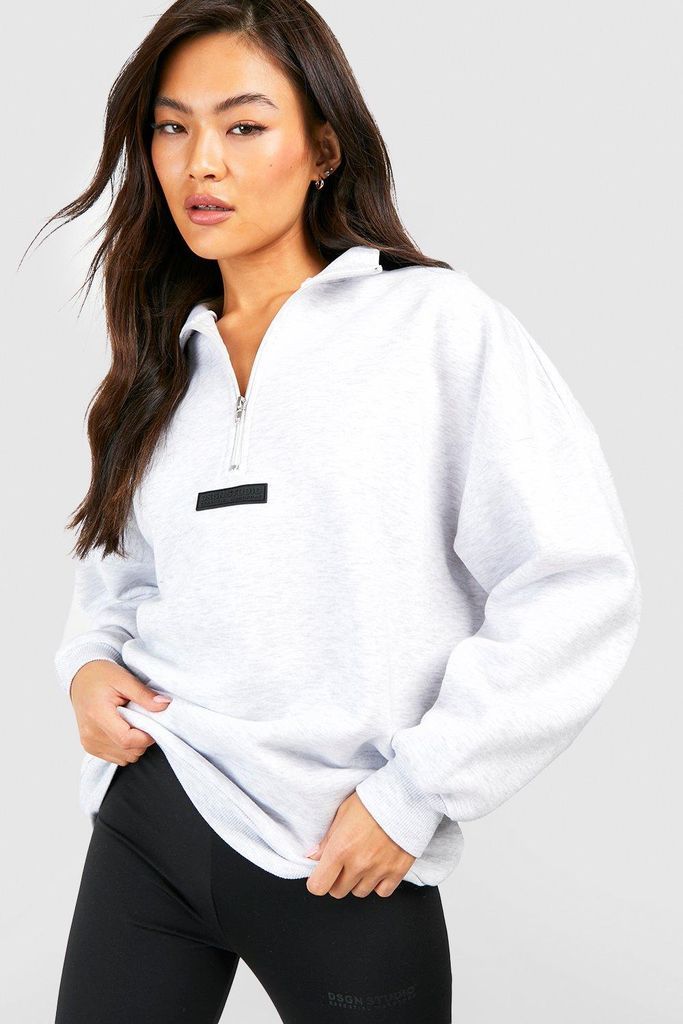 Womens Dsgn Studio Flocked Branding Half Zip Oversized Sweatshirt - Grey - S, Grey