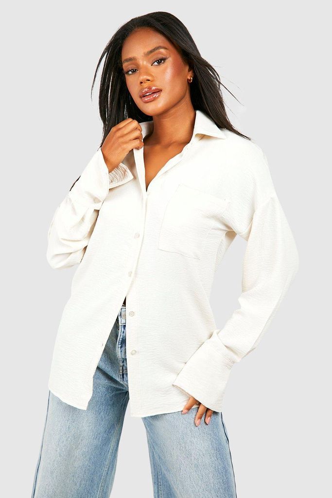 Womens Hammered Wide Cuff Pocket Detail Shirt - White - 6, White