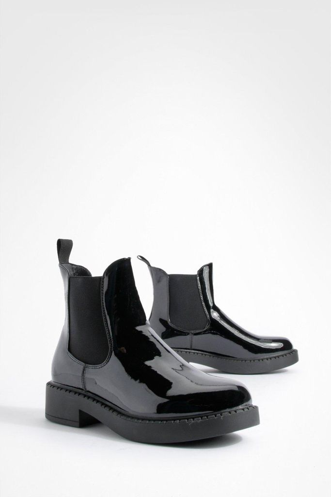 Womens Patent Tab Detail Chelsea Boots - Black - 3, Black