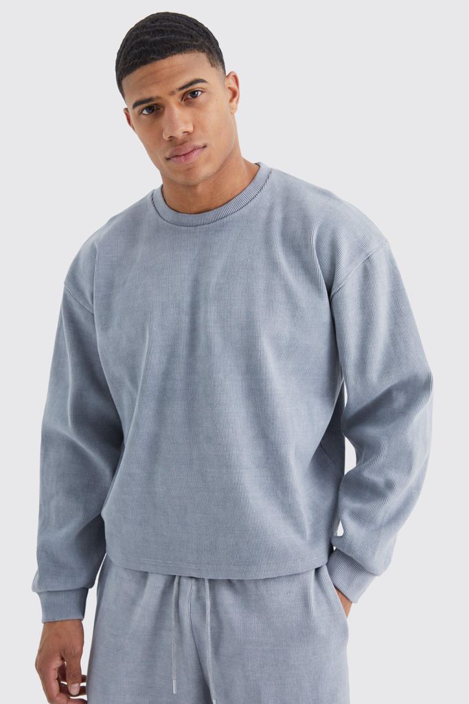 Men's Oversized Boxy Heavyweight Ribbed Sweatshirt - Grey - S, Grey