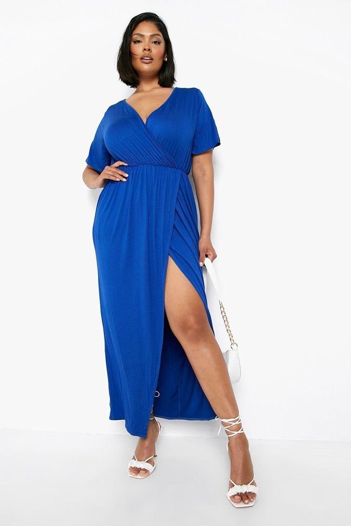 Womens Plus Angel Sleeve Wrap Maxi Dress - Blue - 16, Blue