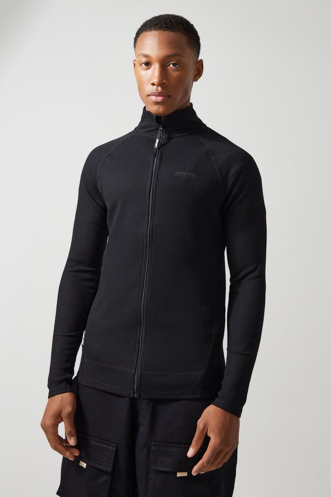 Men's Active Muscle Fit Funnel Neck Waffle Track Top - Black - S, Black