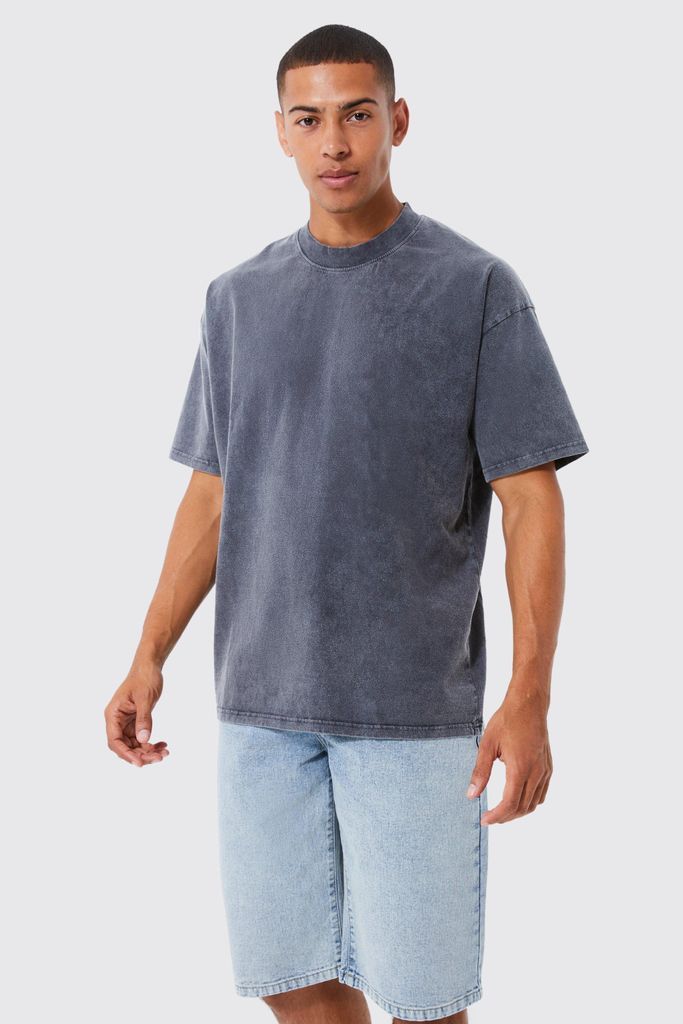 Men's Oversized Heavyweight Washed T-Shirt - Grey - S, Grey
