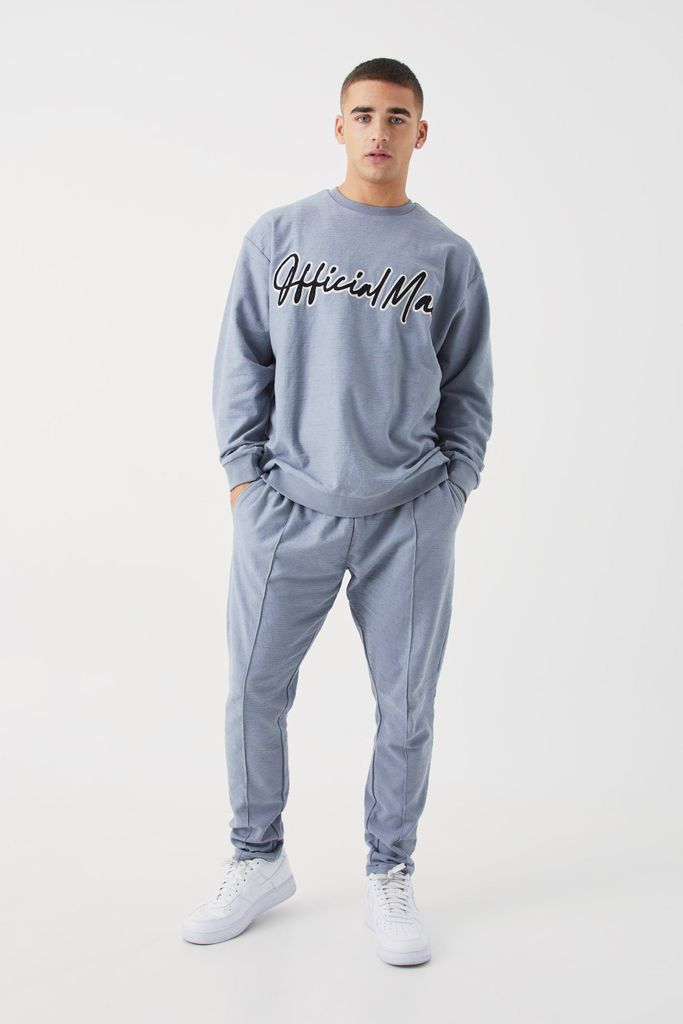 Men's Oversized Slub Sweatshirt Tracksuit - Grey - S, Grey