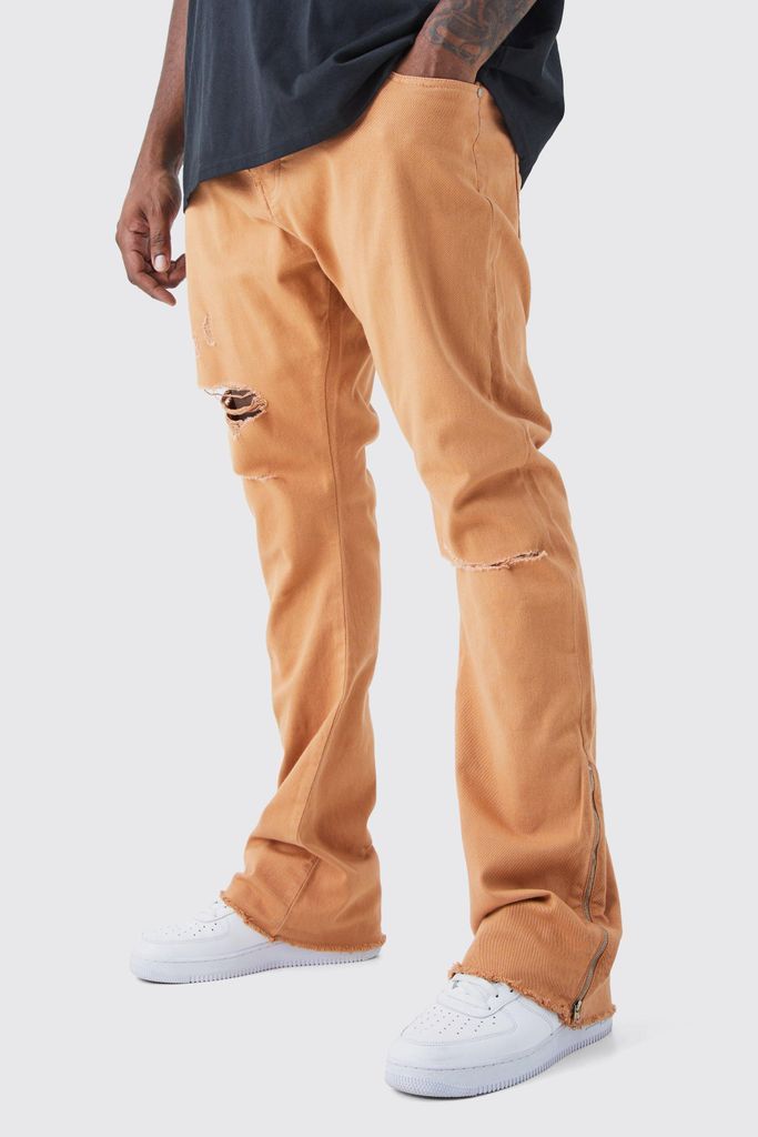 Men's Plus Fixed Waist Rip And Repair Zip Gusset Trouser - Orange - 38, Orange