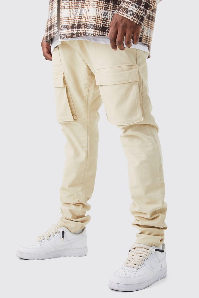 Men's Plus Fixed Waist Skinny Stacked Zip Cargo Trouser - Beige - 38, Beige