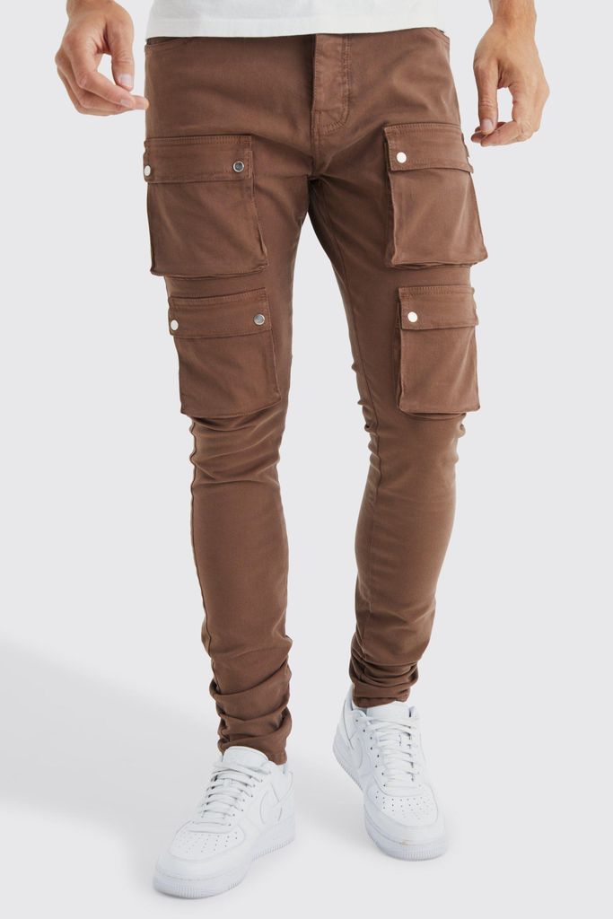 Men's Tall Fixed Waist Skinny Multi Cargo Pocket Trouser - Brown - 30, Brown