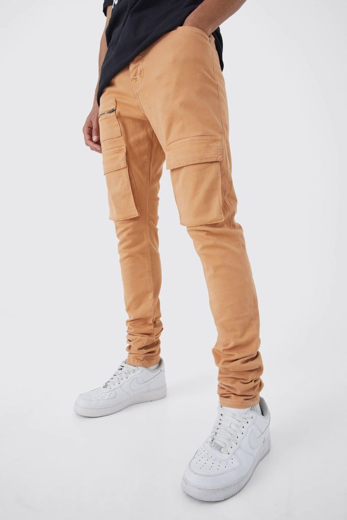 Men's Tall Fixed Waist Skinny Stacked Zip Cargo Trouser - Orange - 30, Orange