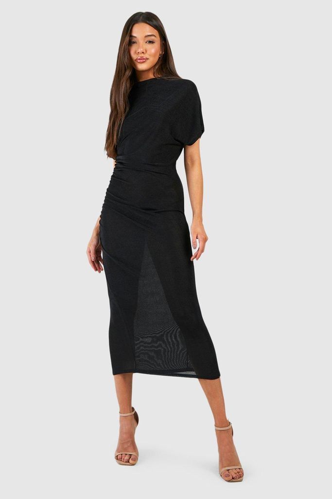 Womens High Neck Ruched Acetate Slinky Midaxi Dress - Black - 8, Black
