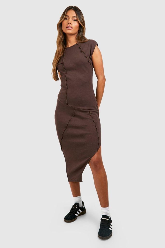 Womens Seam Detail Asymmetric Midi Dress - Brown - 8, Brown