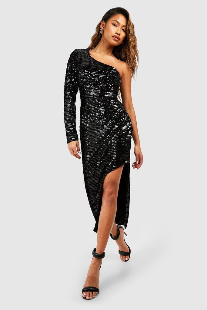 Womens Sequin Asymmetric Midaxi Dress - Black - 8, Black