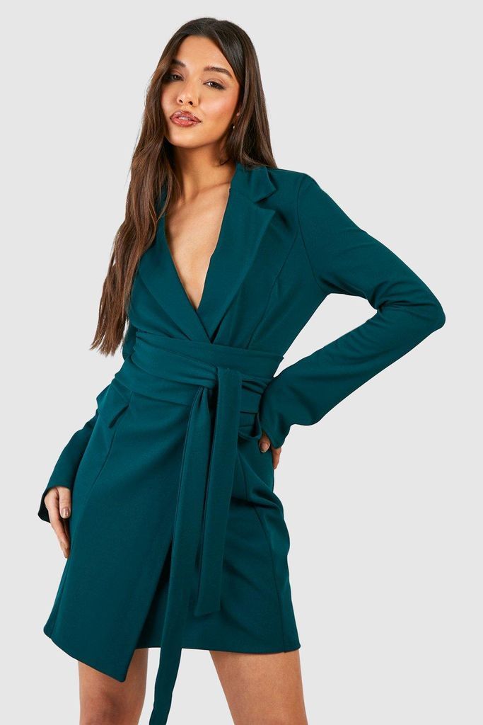 Womens Tie Waist Long Sleeve Blazer Dress - Green - 8, Green