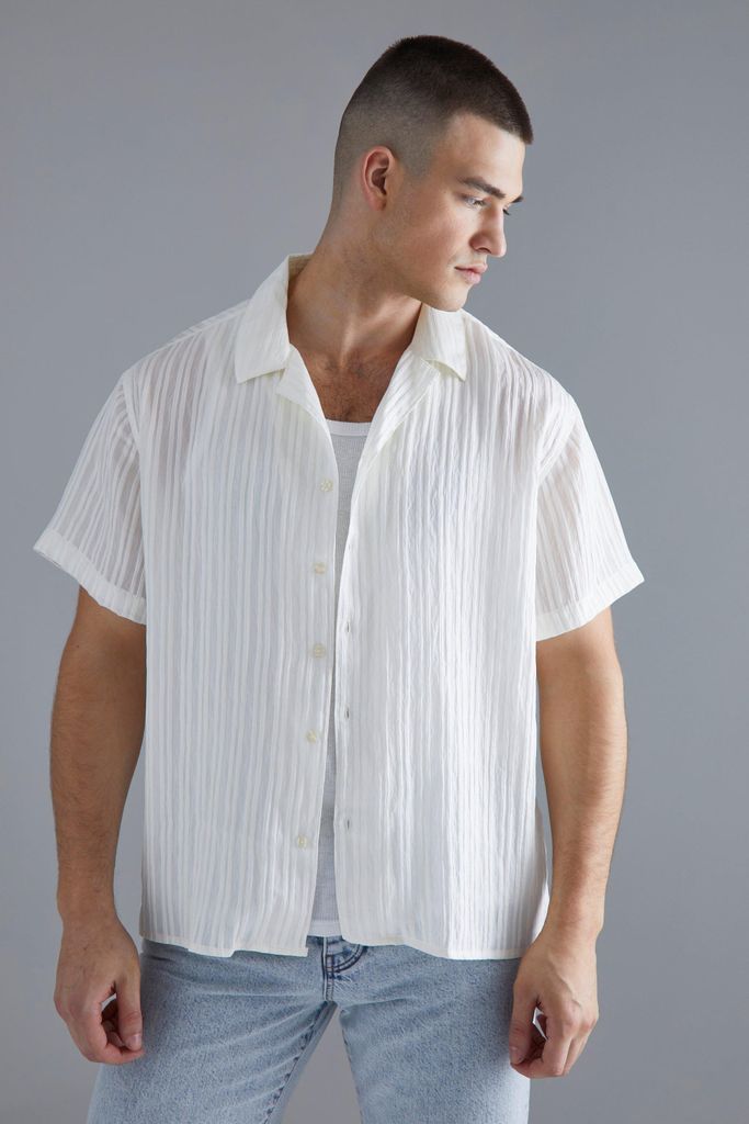 Men's Tall Short Sleeve Boxy Stripe Texture Shirt - Cream - Xl, Cream