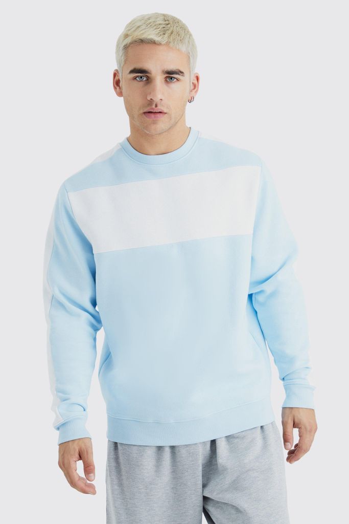 Men's Colour Block Tape Sweatshirt - Blue - S, Blue