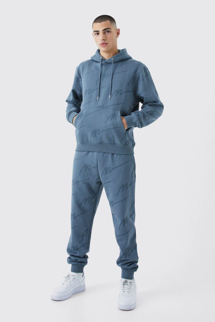 Men's Man Signature All Over Print Hoodie Tracksuit - Blue - S, Blue
