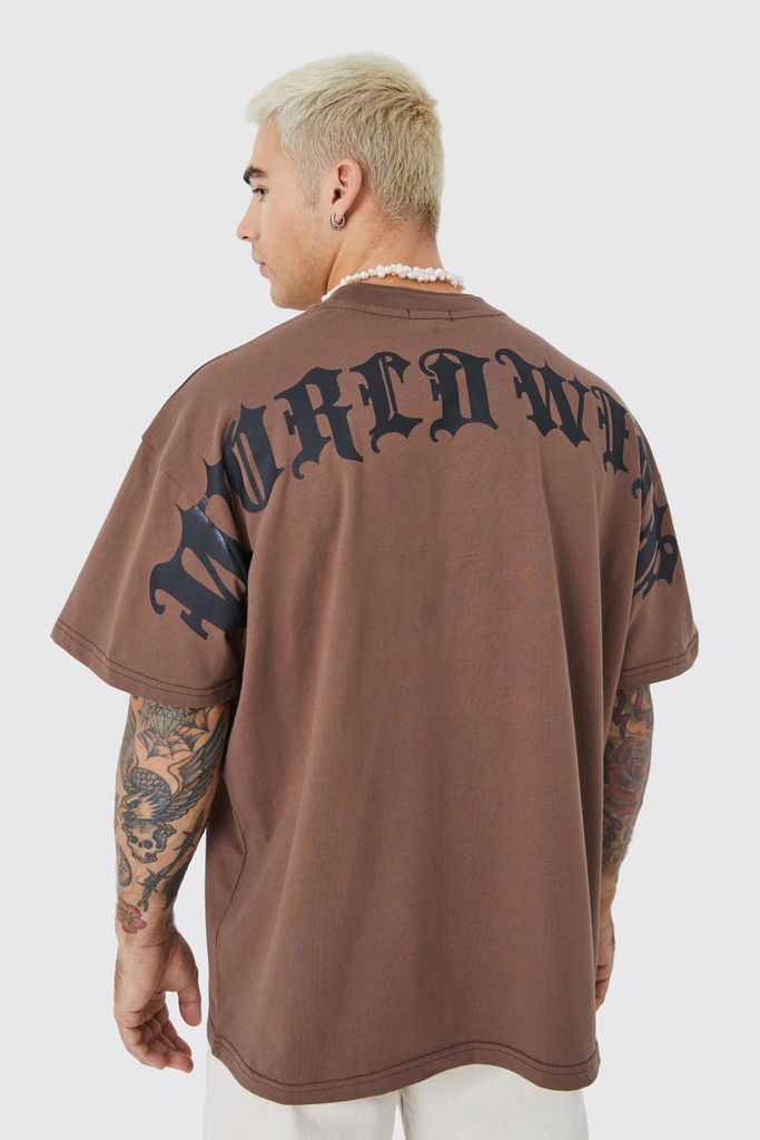 Men's Oversize Heavy Large Text T-Shirt - Brown - S, Brown