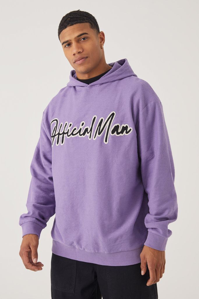 Men's Oversized Slub Interlock Hoodie - Purple - S, Purple