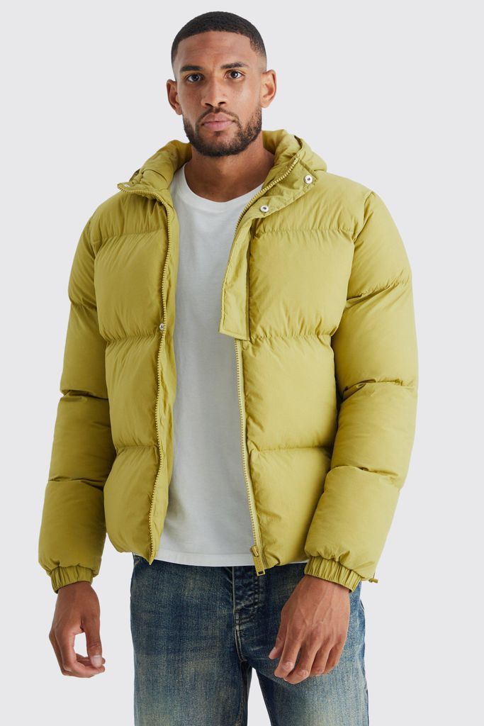 Men's Tall Boxy Hooded Puffer With Half Placket - Green - S, Green